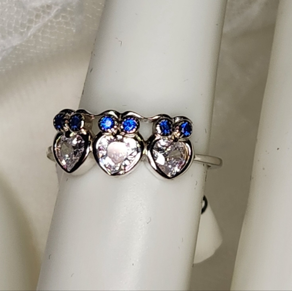 Sz.6 Owls Saphire Blue Eyes Ring